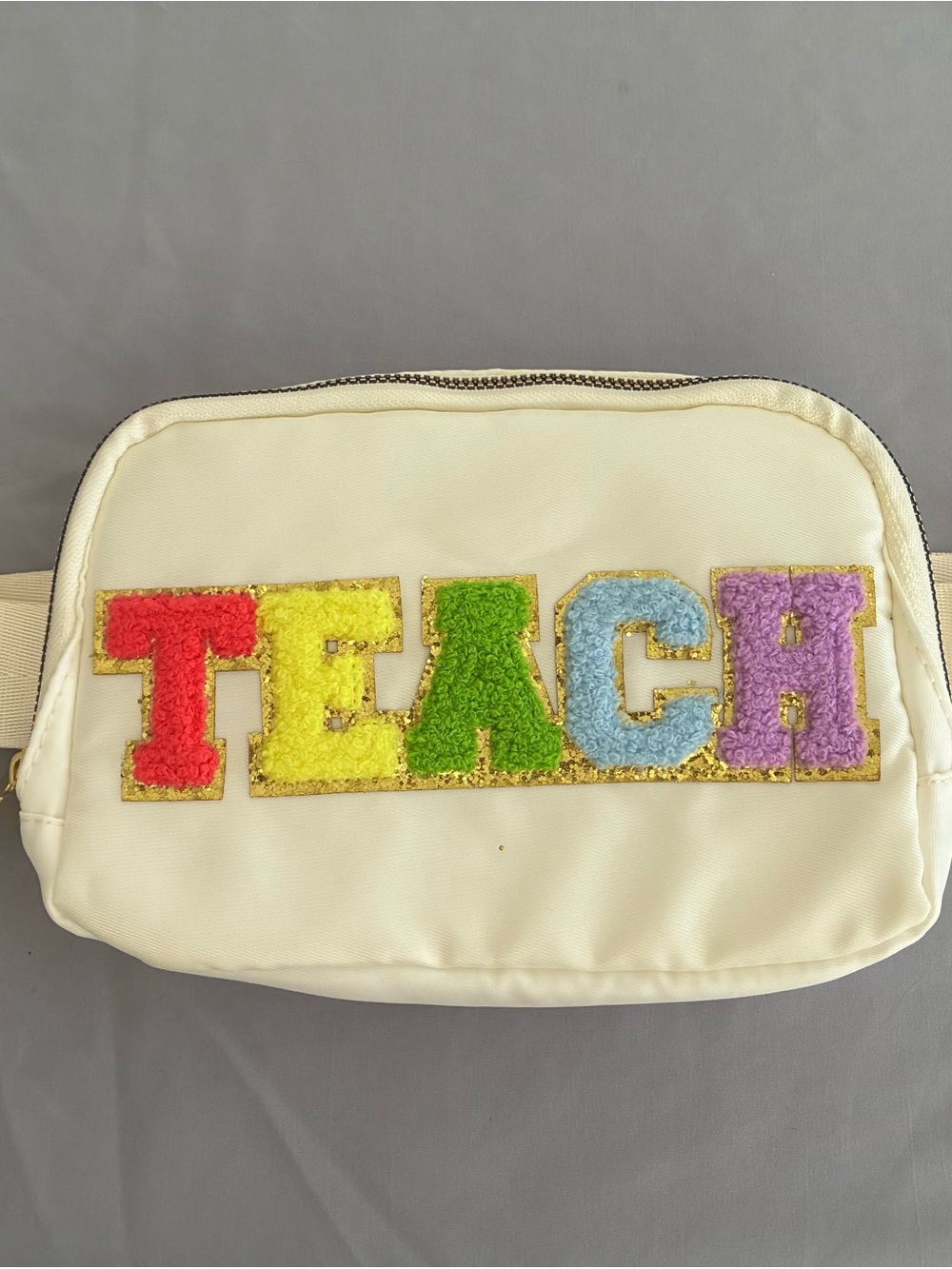 Cream 'TEACH' Patch Crossbody Bag
